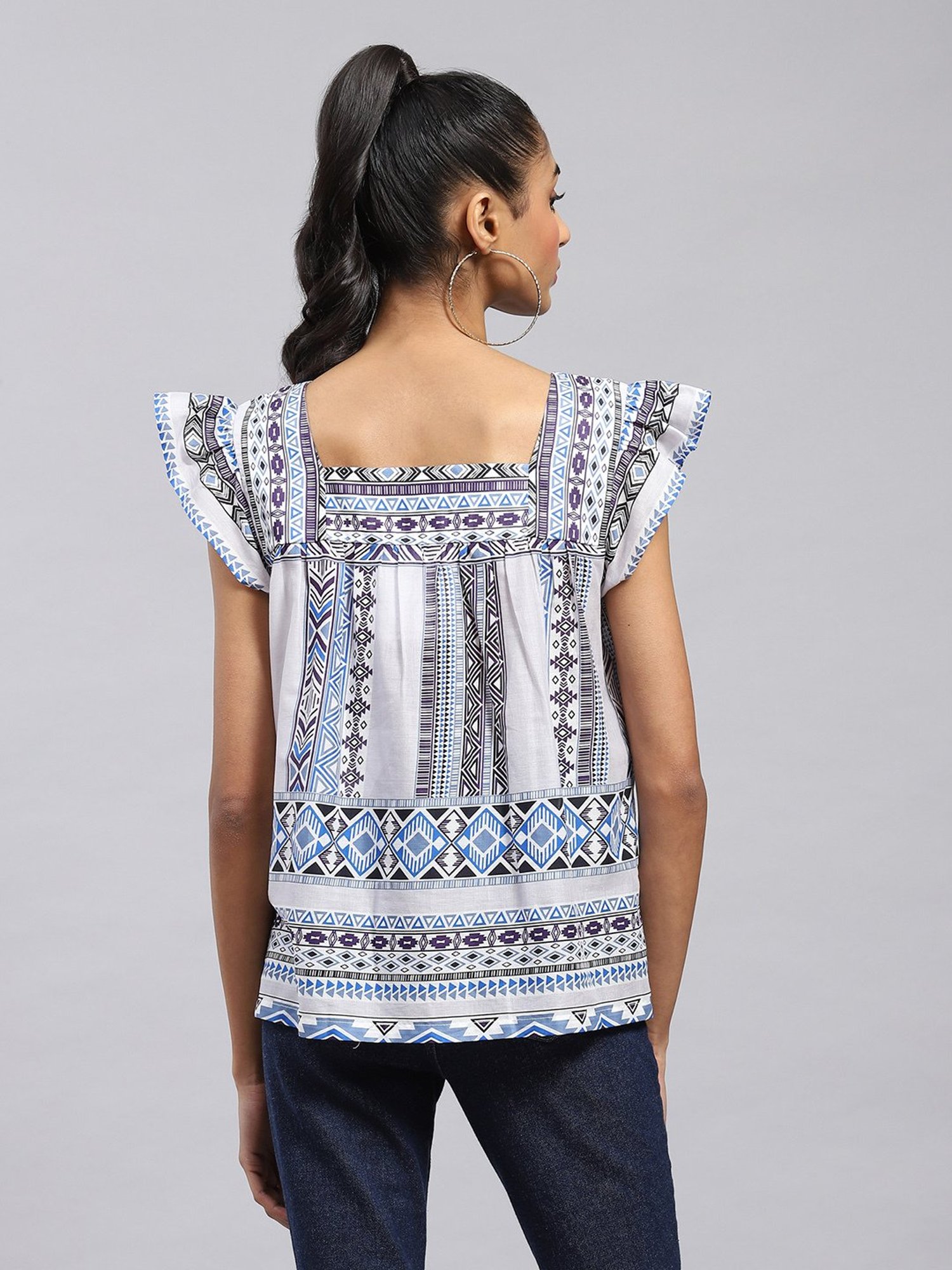 Label Ritu Kumar Blue Geometric Print Top