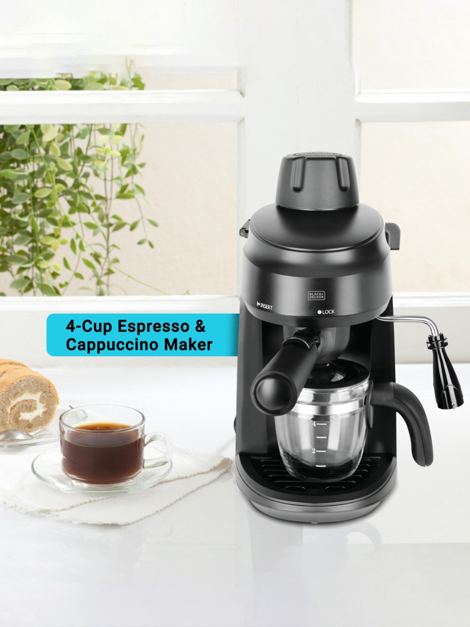 BLACK+DECKER BXCM0401IN Coffee Maker 870W with Espresso and Cappuccino (Black)