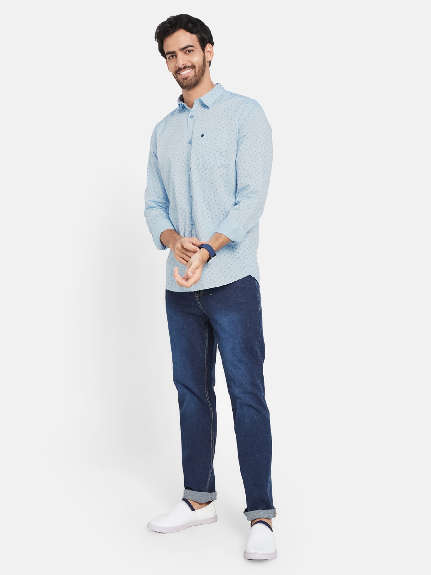 METTLE Sky Blue Regular Fit Printed Shirt