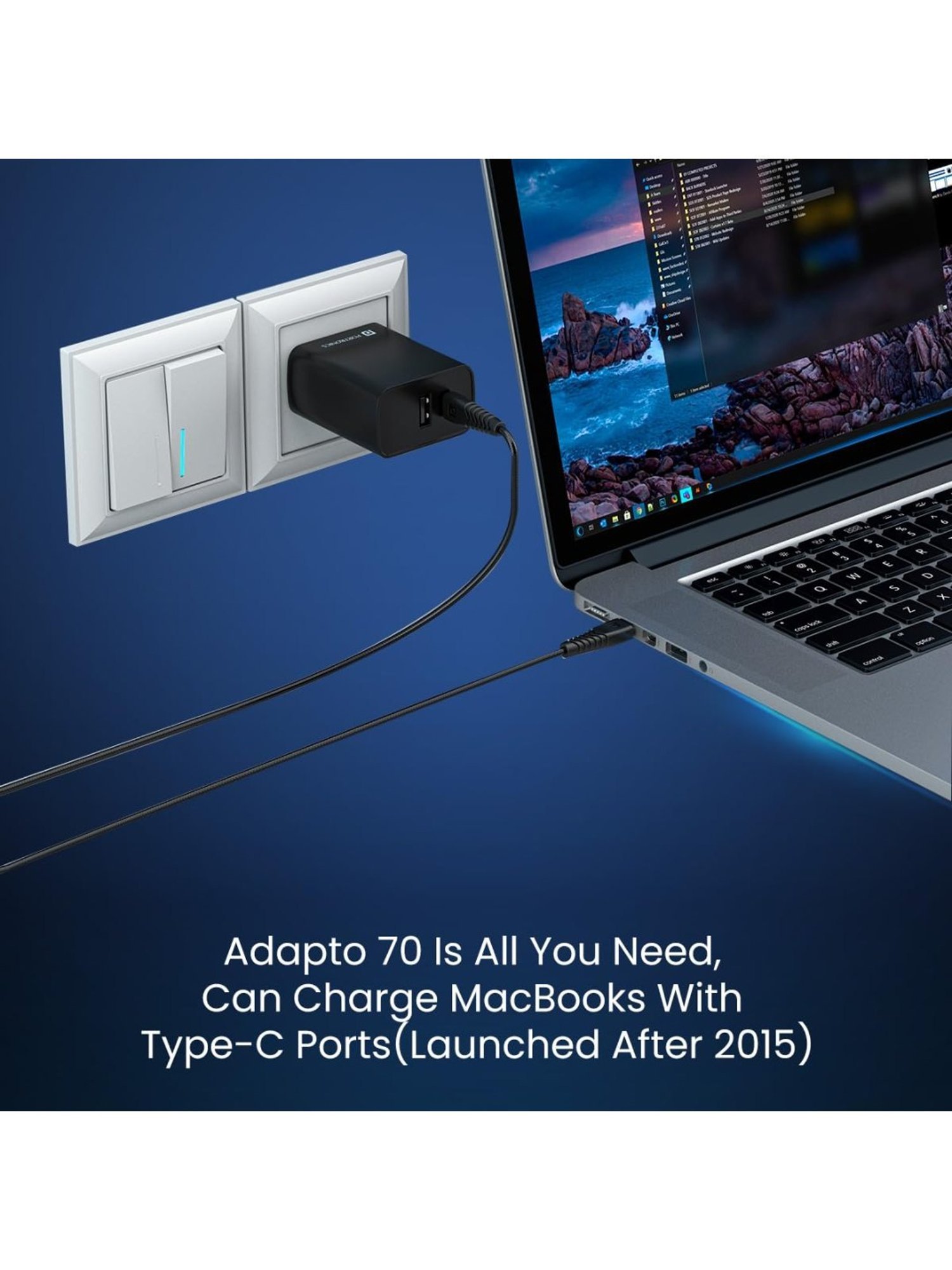 Portronics Adapto 70 33W Fast Charger Adapter with Dual Output USB plus Type C Supports PPS (Black)
