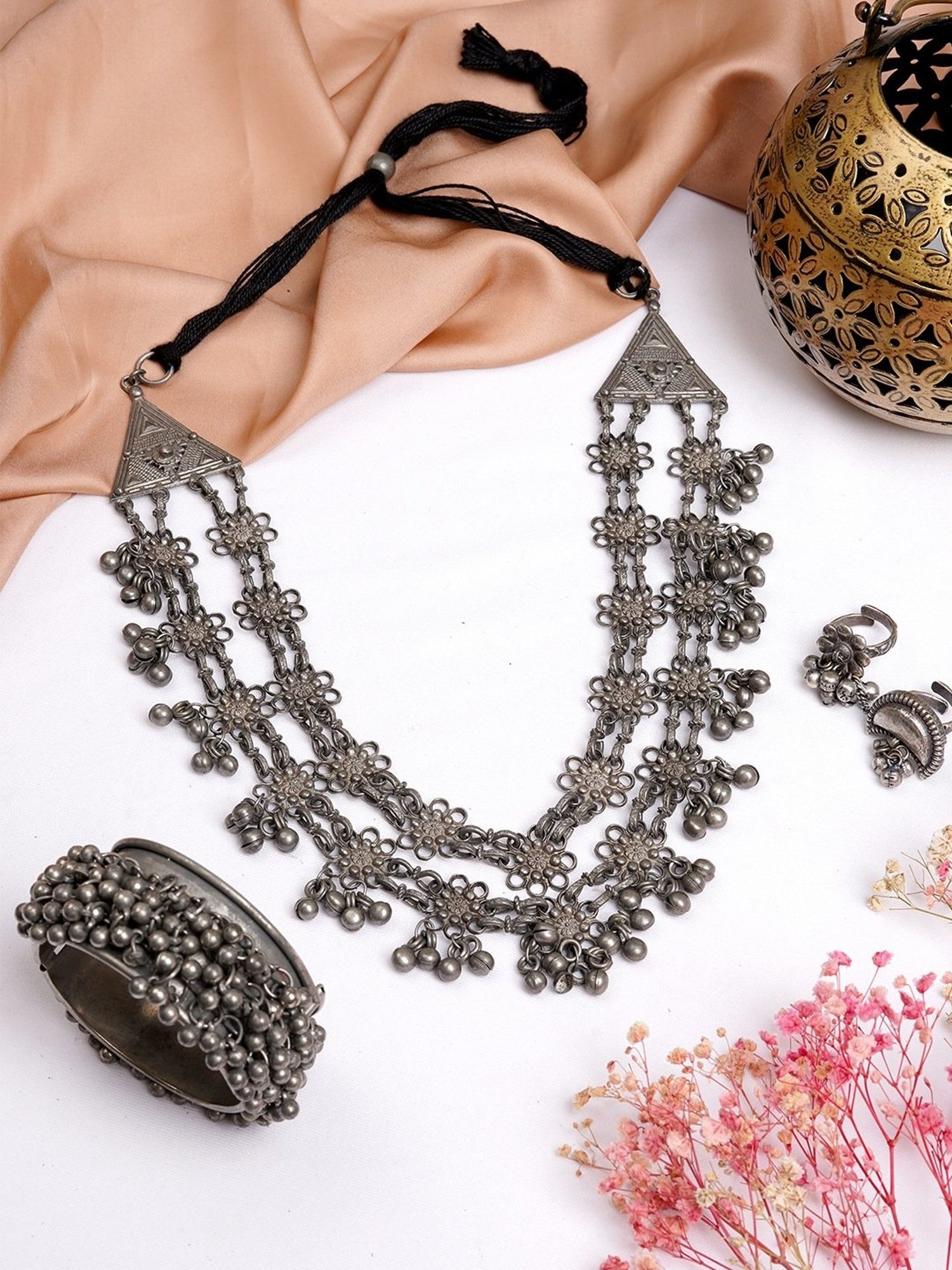 Teejh Pitara Collection Divitha Silve Oxidized Jewellery Set