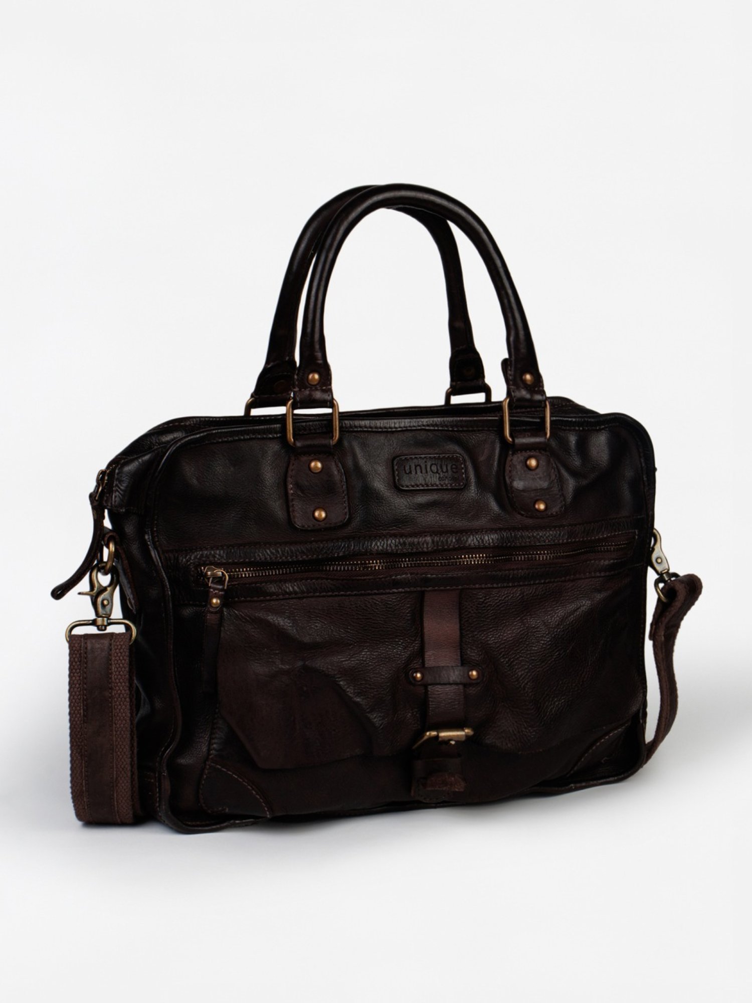 Art N Vintage Noah Brown Leather Solid Large Laptop Messenger Bag