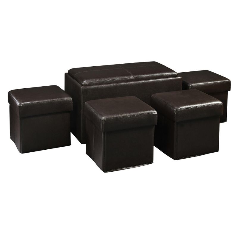 Manhattan Storage Bench w/4 Collapsible Ottomans Espresso - Breighton Home