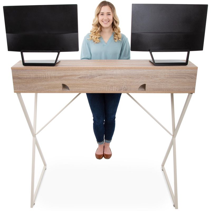 Joy Standing Desk 48" Stand-up Workstation with Cubbies - Wood Grain Finish - Stand Steady