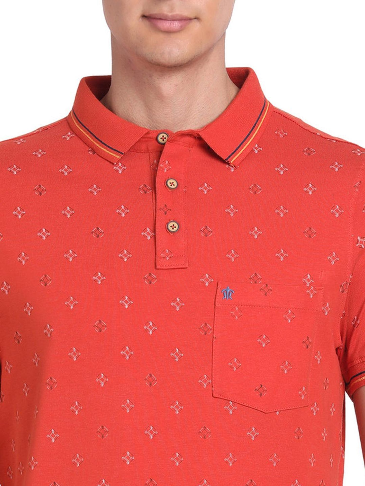 Turtle Red Cotton Slim Fit Printed Polo T-Shirts