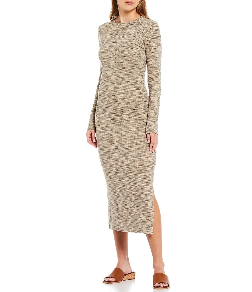 French Connection Space Dye Crew Neck Long Sleeve Midi Sweater Dress