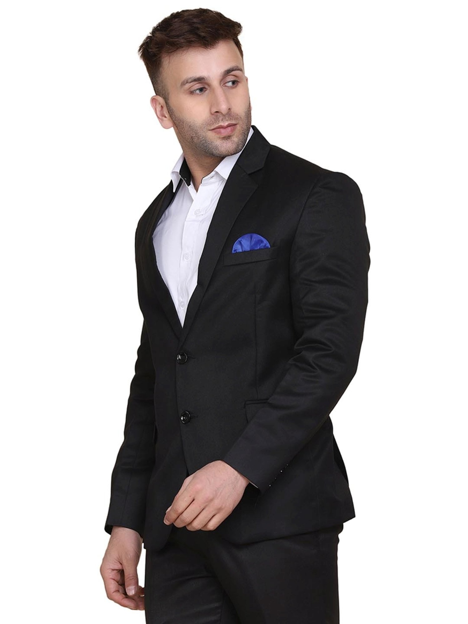 TAHVO Black Cotton Slim Fit Blazer