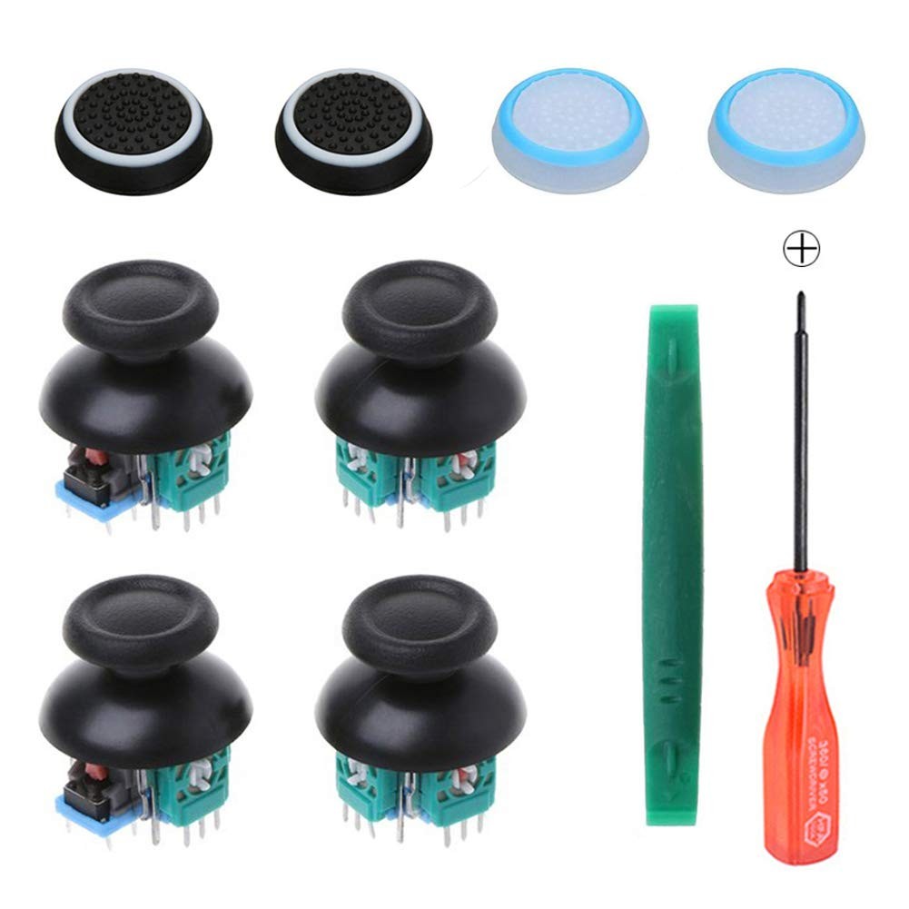 Onyehn 4pcs Analog 3D Joystick Thumbstick Wireless Controller Rocker Sensor Replacement fit for Sony Playstation 4 PS4 controllers,with Screwdriver Repair Kits Parts+4 Mushroom Caps+4 fluorescent butt