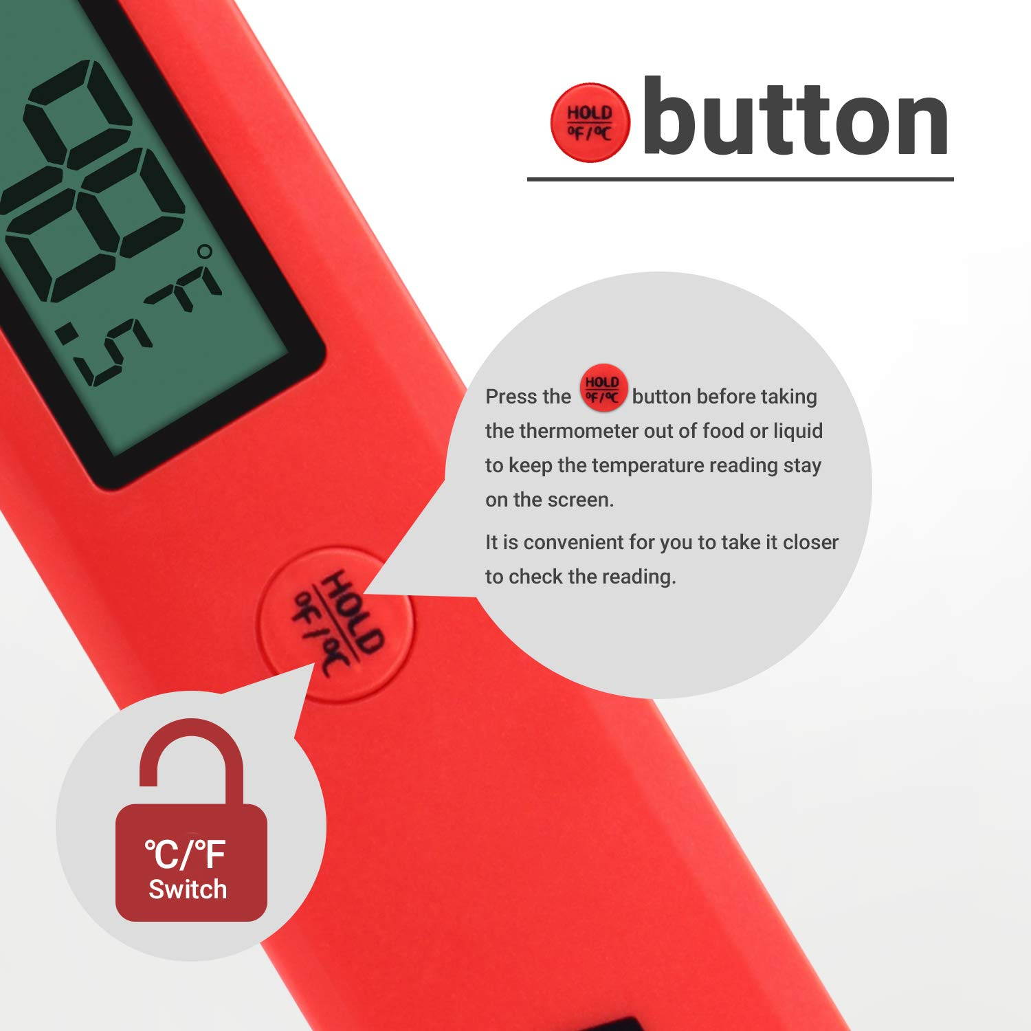 BBQGO Candy Thermometer, Meat Thermometer with Calibration, Magnet, Foldable Probe, Large Screen, Instant Read Thermometer for Smoker, Oven, Drum