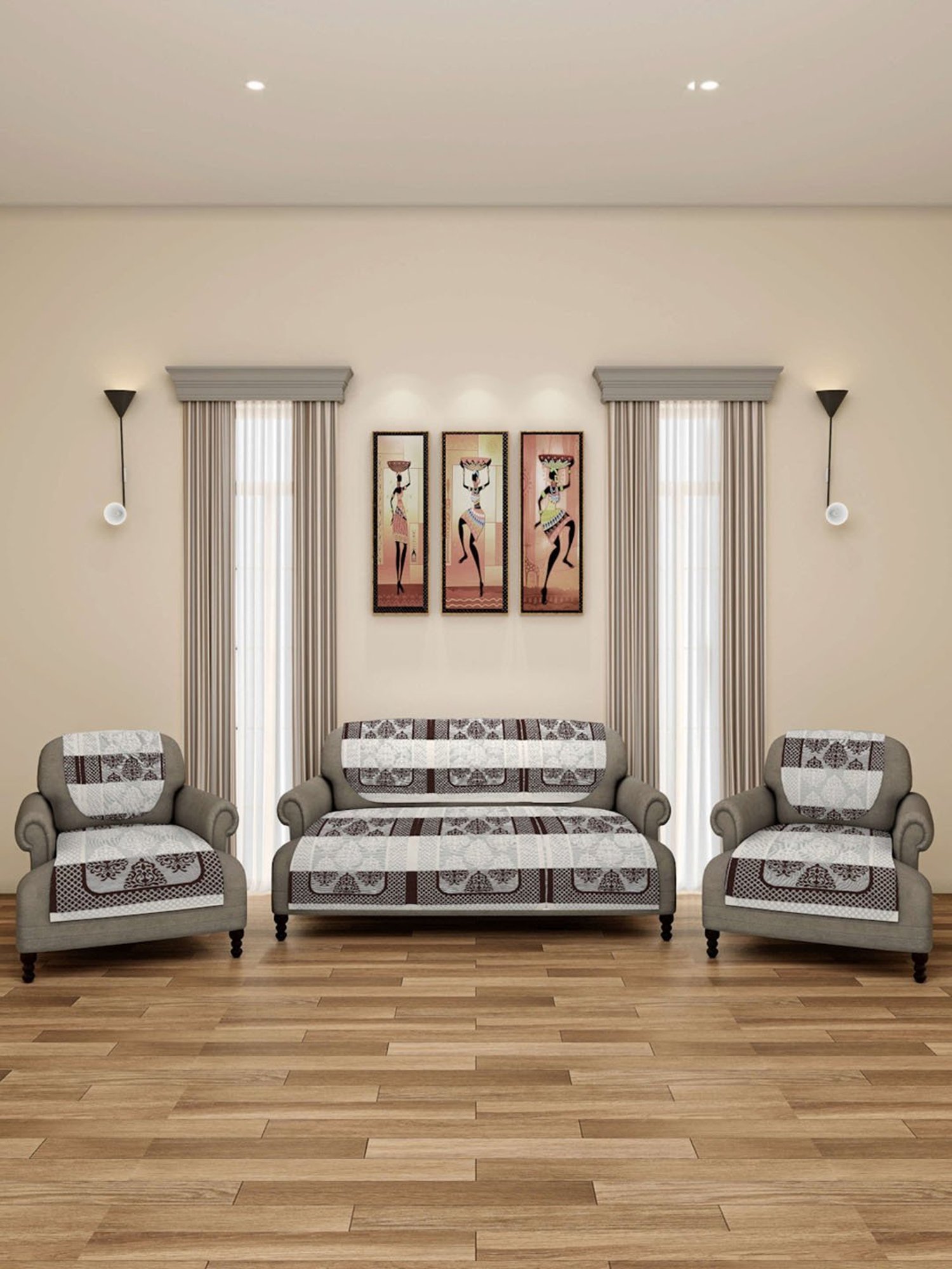 Romee Brown Polyester Printed Sofa Covers