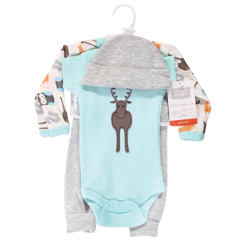 Hudson Baby Infant Unisex Preemie Layette Set 4-Piece, Moose, Preemie