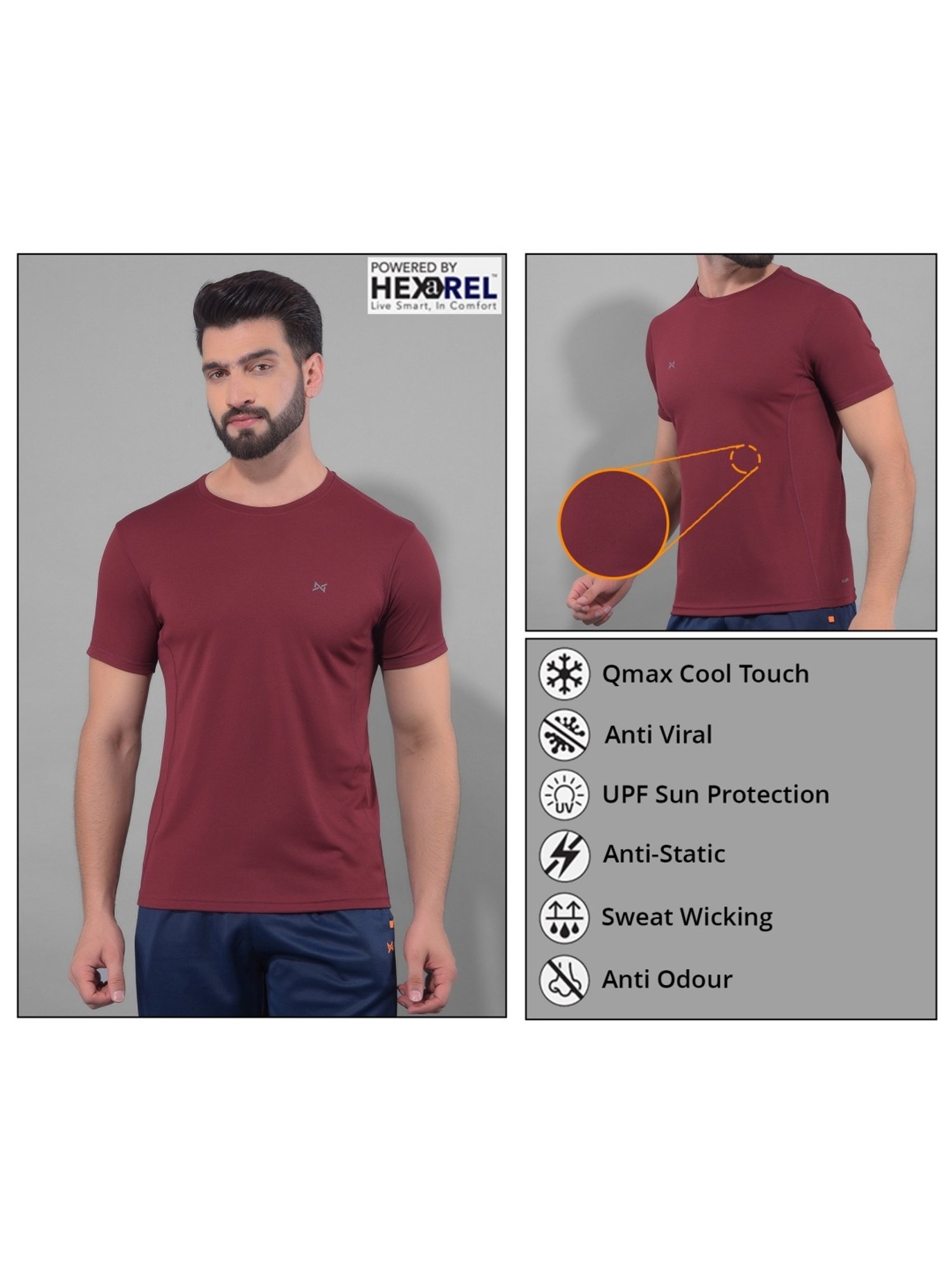 Force NXT Maroon Regular Fit Sports T-Shirt