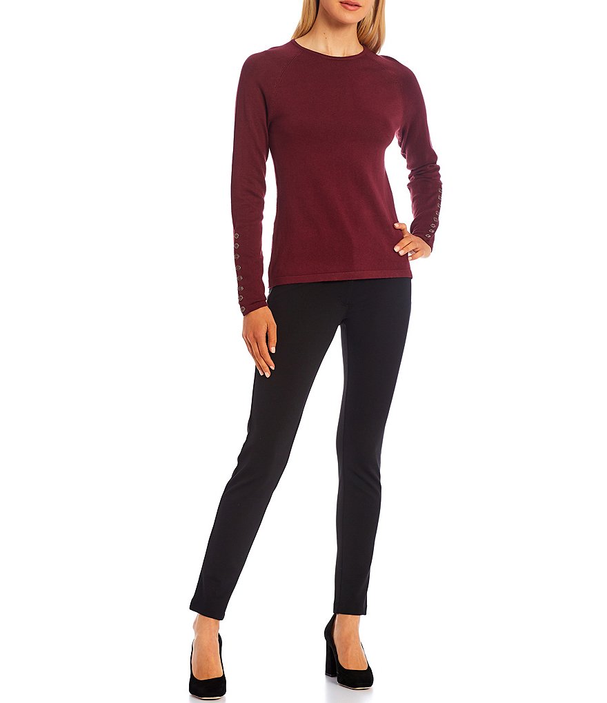 J.McLaughlin Jamey Crew Neck Button Trim Raglan Sleeve Sweater