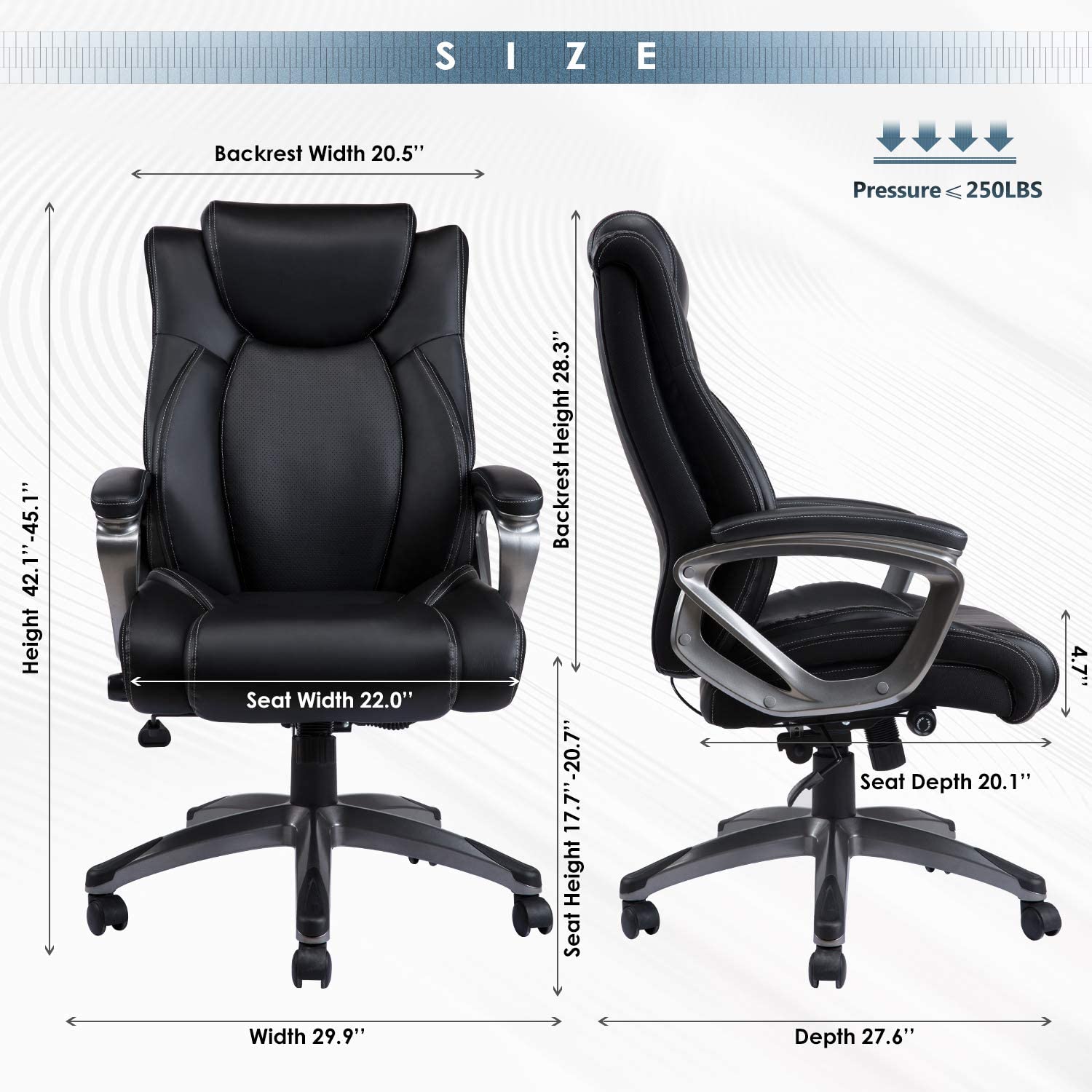 Bonded Leather Office Chair - Adjustable Built-in Lumbar Support and Tilt Angle High Back Executive Computer Desk Chair for Office Workers & Students