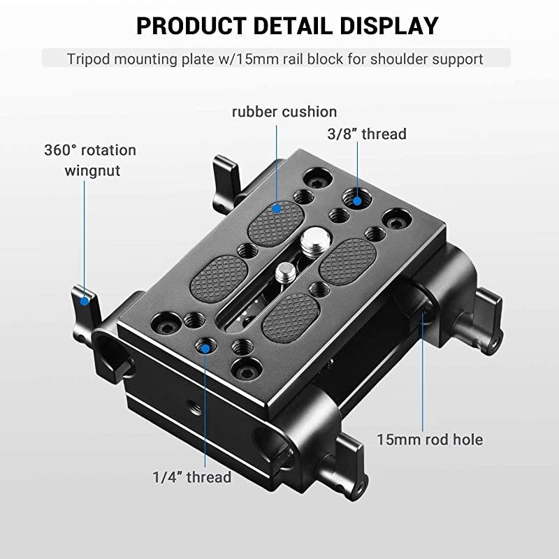 Camera Tripod Mounting Baseplate w15mm Rod Clamp Rail Block for TripodShoulder Support System 1798