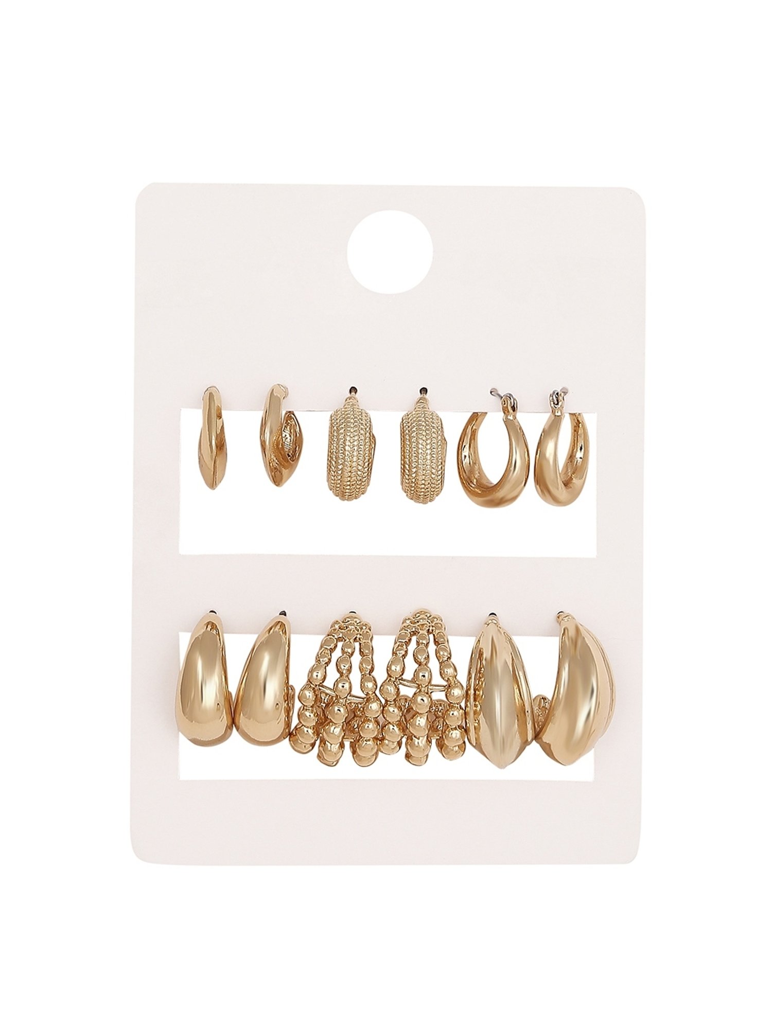 Lilly & Sparkle Gold-Toned Mix Featured Hoop Earrings - Set of 6