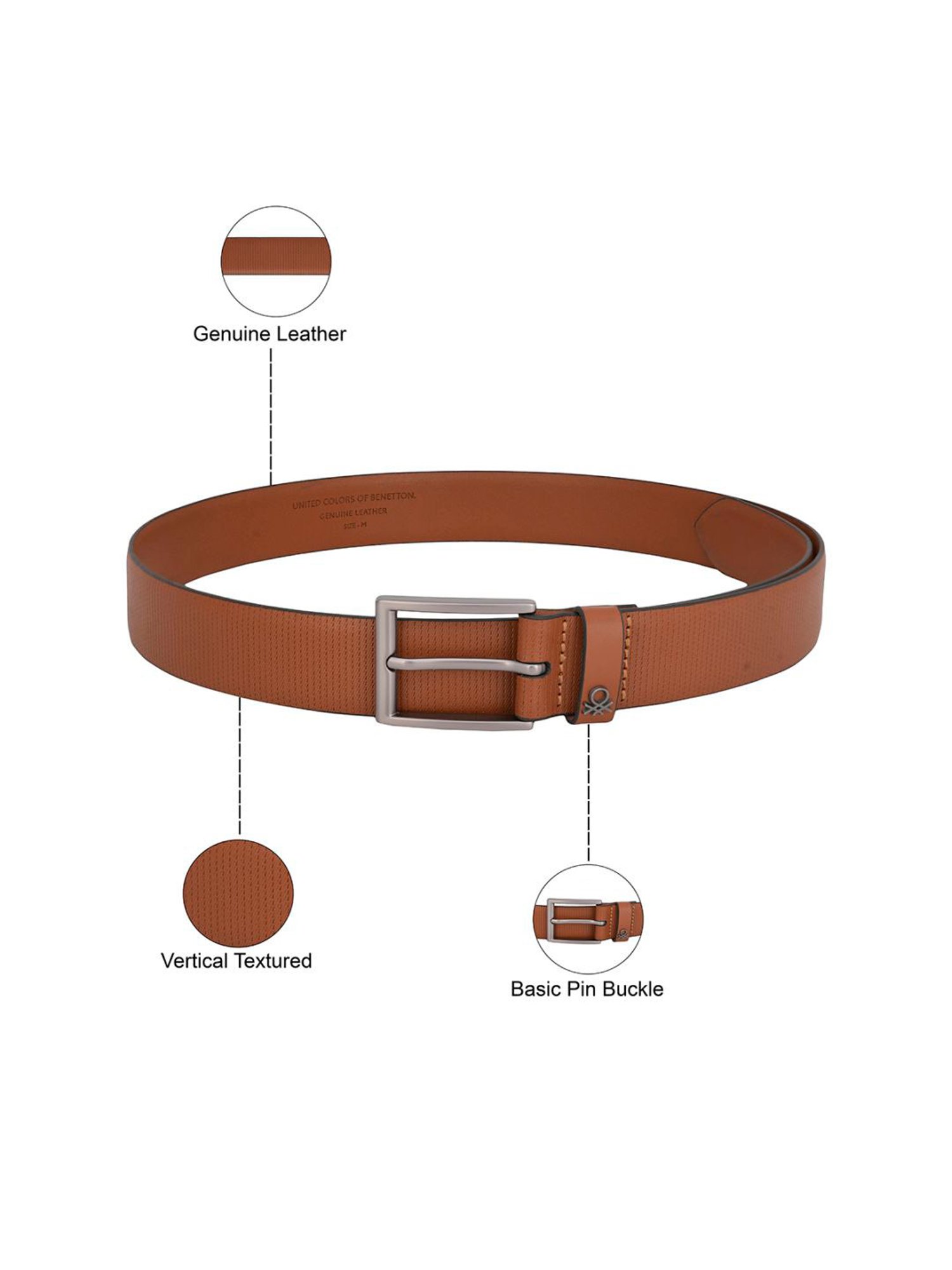 United Colors of Benetton Carcetti Tan Leather Textured Waist Belt
