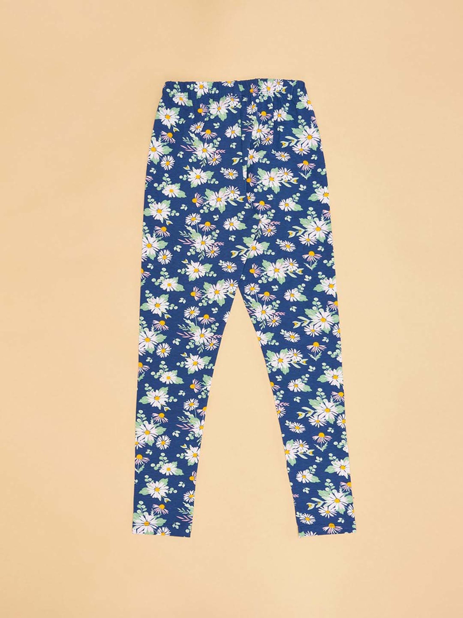 YU by Pantaloons Girls Navy & Peach Cotton Floral Print Leggings (Pack of 2)