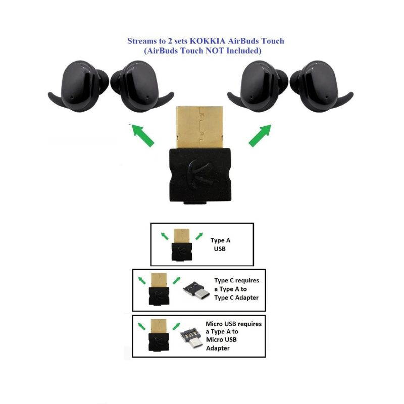 kokkia usb_splitter includes type c and microusb adapters : digital bluetooth usb splitter transmitter for windows/apple mac laptops/pcs/desktops, android smartphones/tablets/etc. works well wire