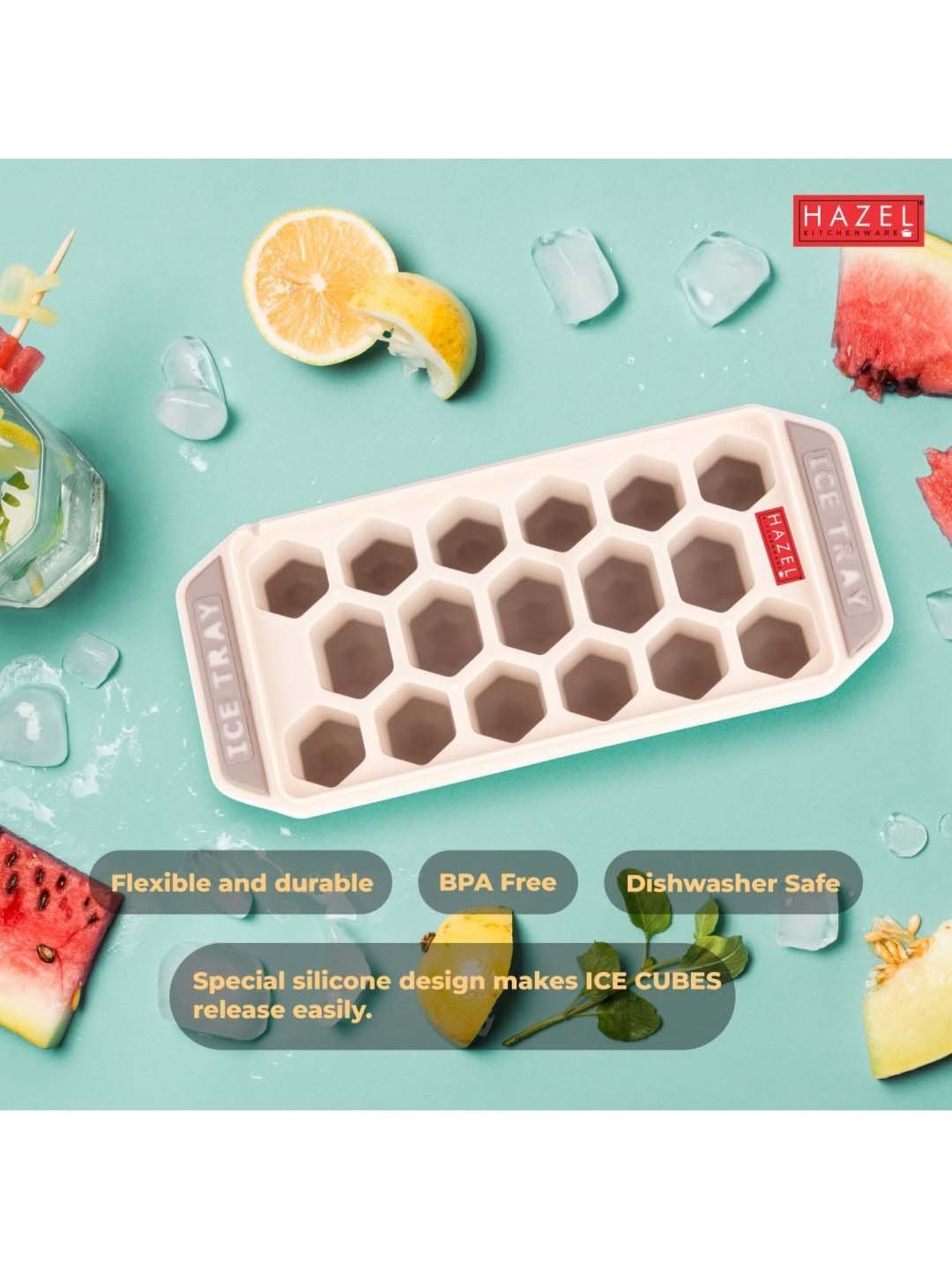 HAZEL Brown Silicone Ice Cube Tray With Honeycomb Design