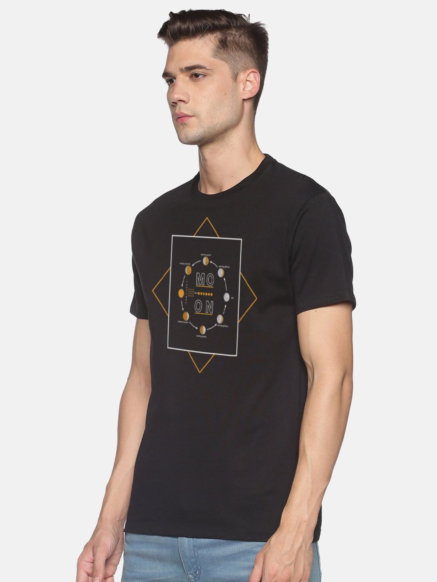 BLACK RADIO Black Slim Fit Printed Crew T-Shirt