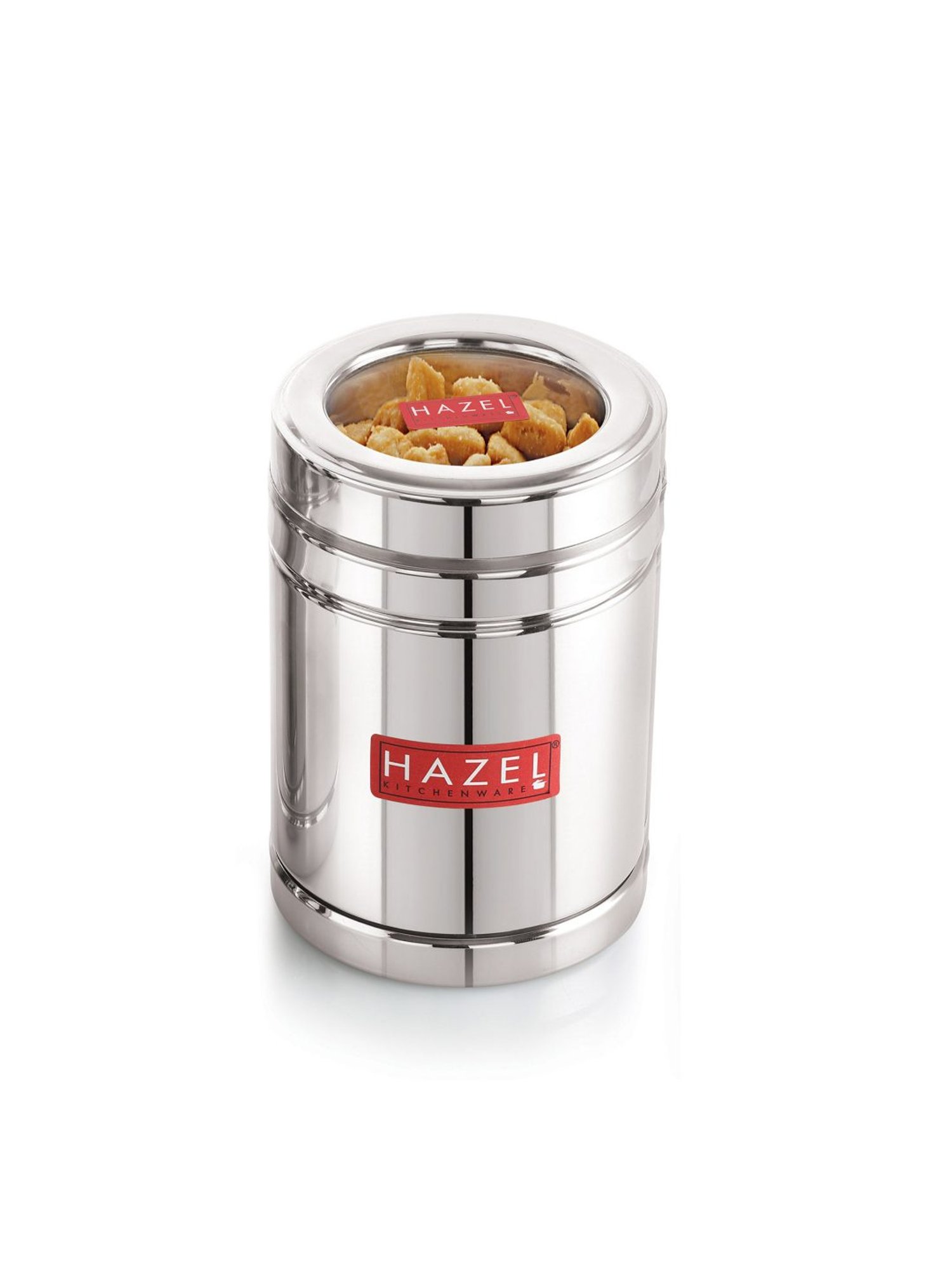 HAZEL Silver Stainless Steel Container with Transparent Lid - Set of 2 (1L)