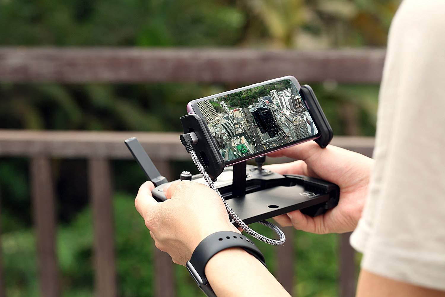 USB a to USB c Cable TecMad 90 Degree Plug Nylon Braided Type C to USB 3.0 Cable for New MacBook,Nexus 5X,Samsung s9 s8 Note 9,LG V30 V20 G6 G5,Hero 6/5,DJI Mavic Pro Drone and More-0.8ft/0.25m Grey