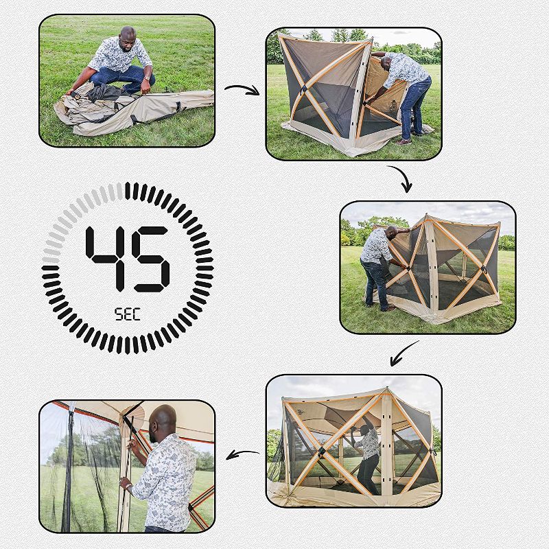 Hike Crew 6-Panel Pop-Up Screen House Gazebo 140x140 Inch &ndash; Instant Setup 6-Sided Hub Tent UV Resistant (SPF 50+) Fits 8 People Heavy Duty 210D Material &ndash; Includes Carry Bag & Ground Stakes