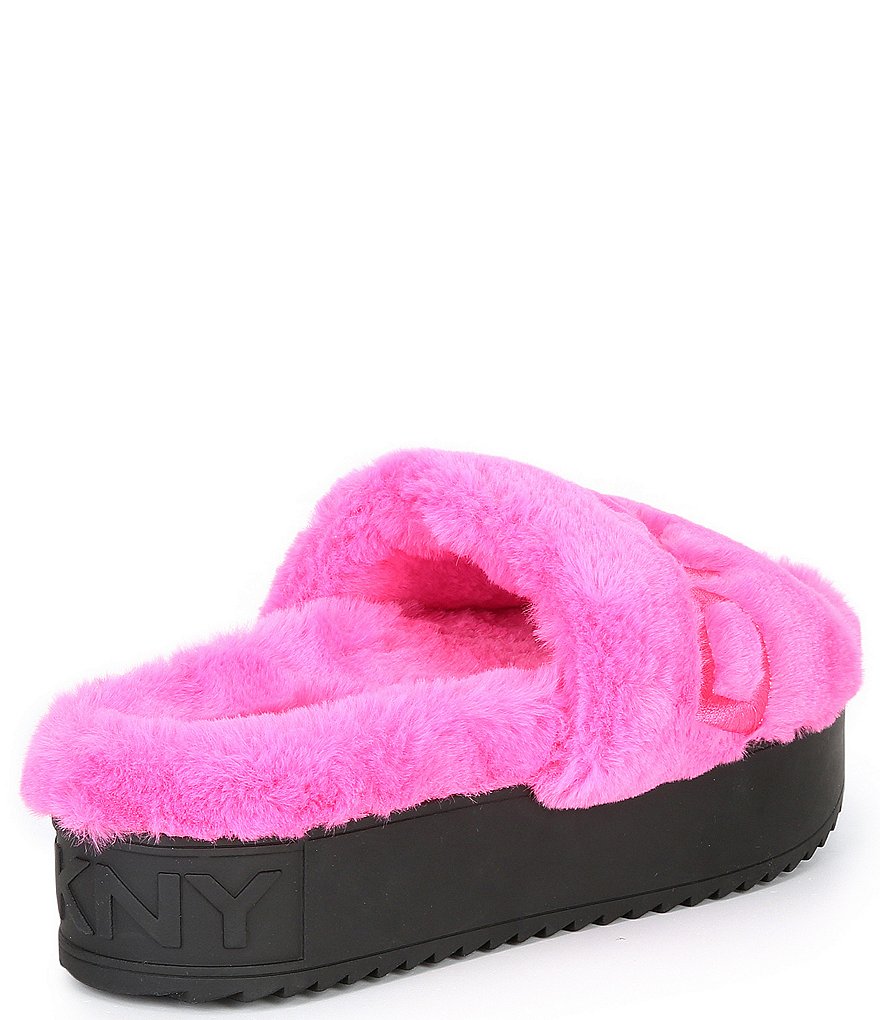 DKNY Palz Signature Logo Faux Fur Platform Slides