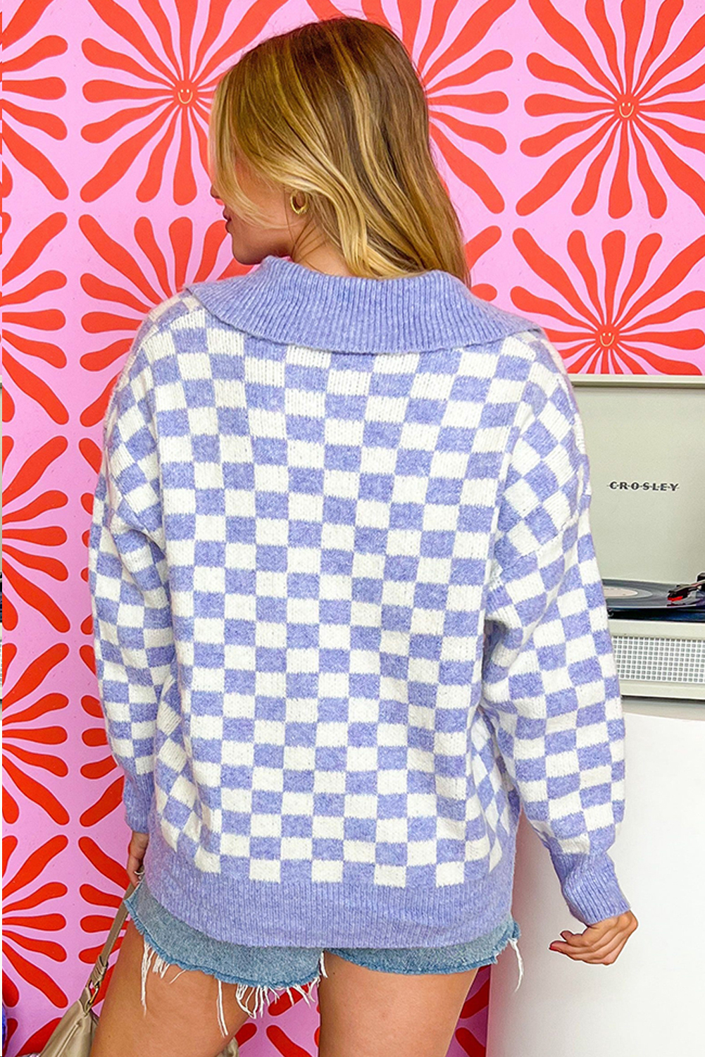 Bonbon Checkered Pattern Open Front Plus Size Cardigan