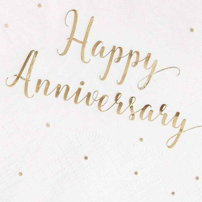 Blue Panda 50-Pack Cocktail Disposable Napkins - Happy Anniversary Printed in Gold Foil Confetti