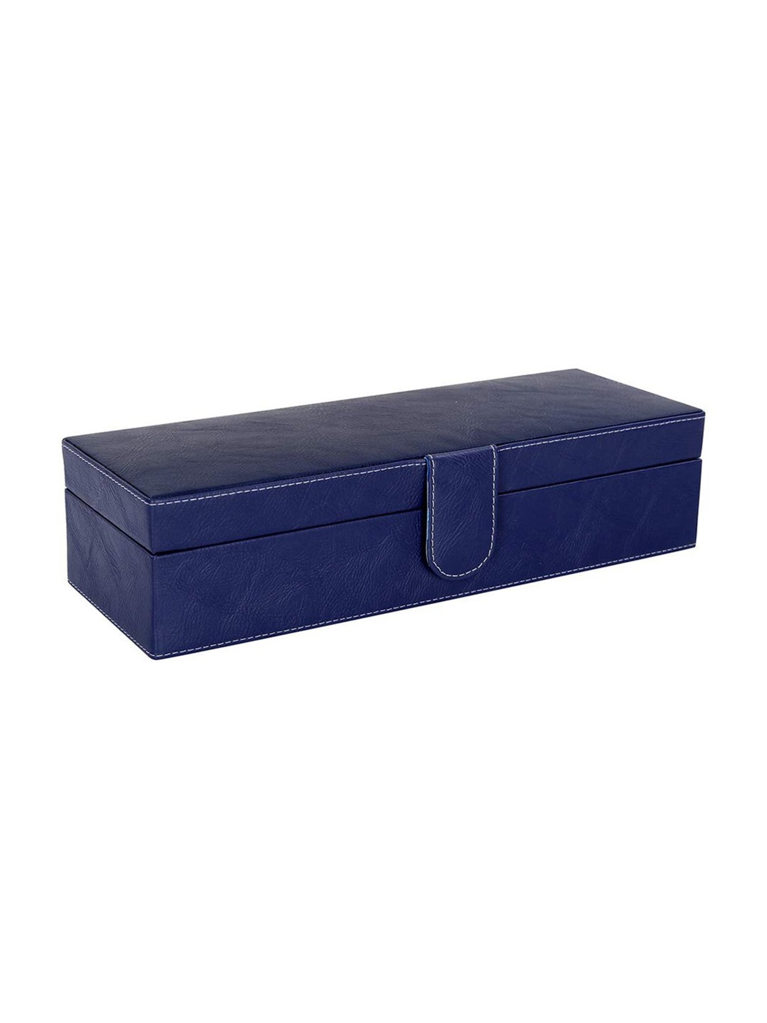 Leather World Blue Watch Box Holder Organizer Case in 6 Slots