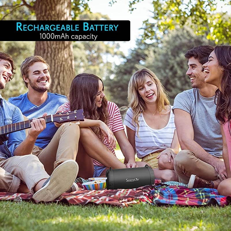 Outdoor Portable Wireless Bluetooth Boombox and Radio Stereo System with Rechargeable Battery 2 Speaker Drivers 4 Subwoofer 35mm Aux MP3 USB Micro SD Slot FM Radio SLBSP11
