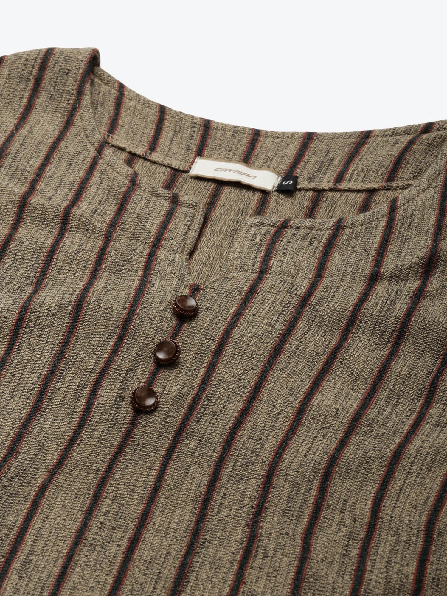 Cayman Camel Brown Wool Striped Straight Kurta