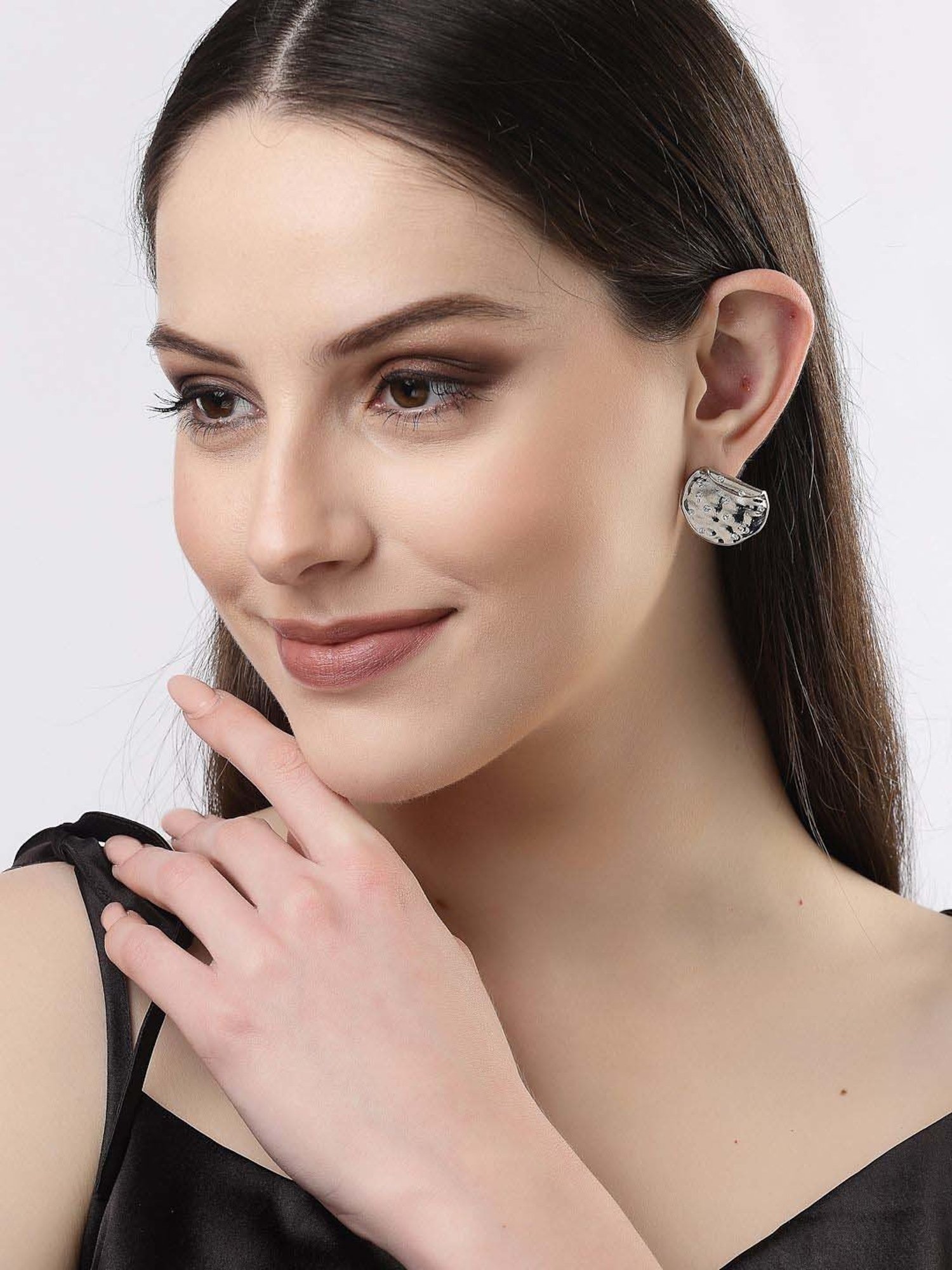NVR Silver-Plated Contemporary Stud Earrings for Women