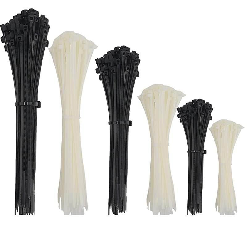 Zip Ties Assorted Size 400pcs White and Black Cable Zip Ties Heavy Duty Zip Ties 4 +5+6+8+10and 12 SelfLocking Nylon Cable Ties Black Perfect for Home Garden Office Use