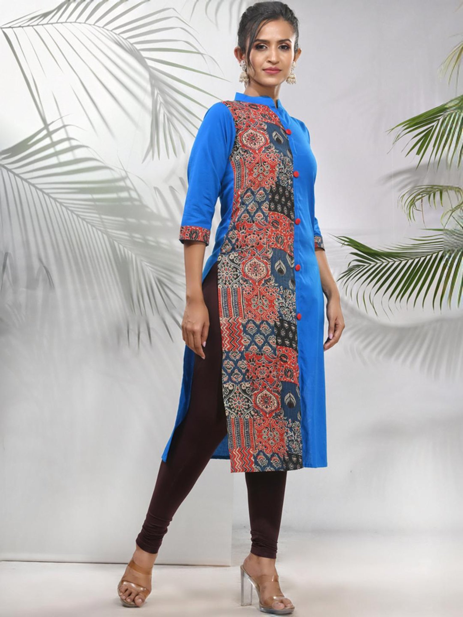 CHARUKRITI Blue Cotton Printed Straight Kurta