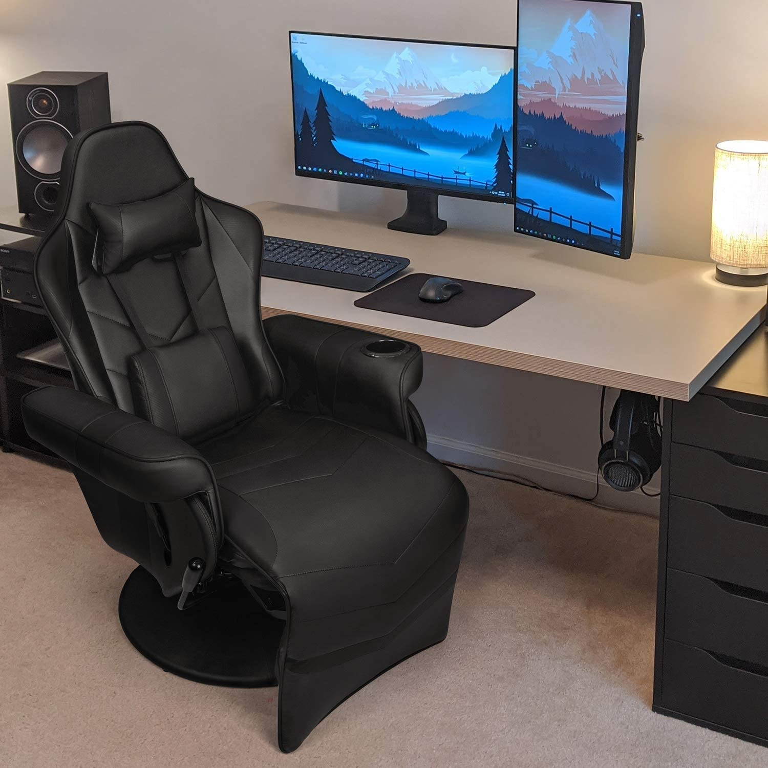 Homall Computer Racing Style PU Leather Ergonomic Adjusted Reclining Video Gaming Single Sofa Chair with Footrest Headrest and Lumbar Support (White)