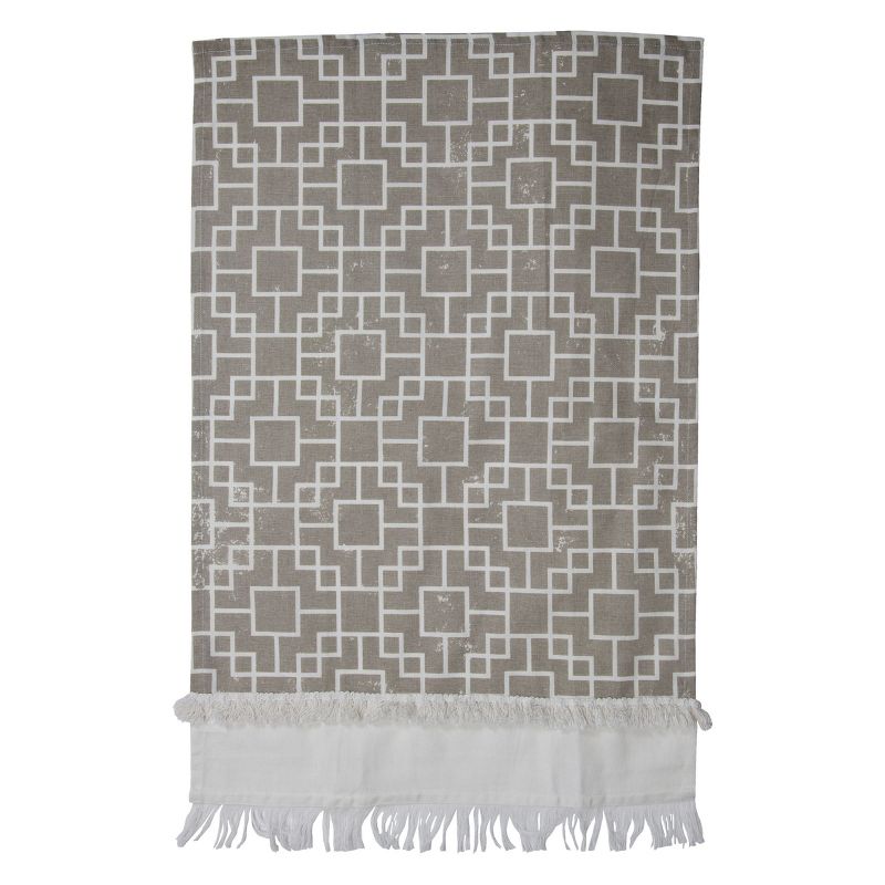 Trellis Pattern 27 x 18 Inch Woven Kitchen Tea Towel with Hand Sewn Fringe - Foreside Home & Garden