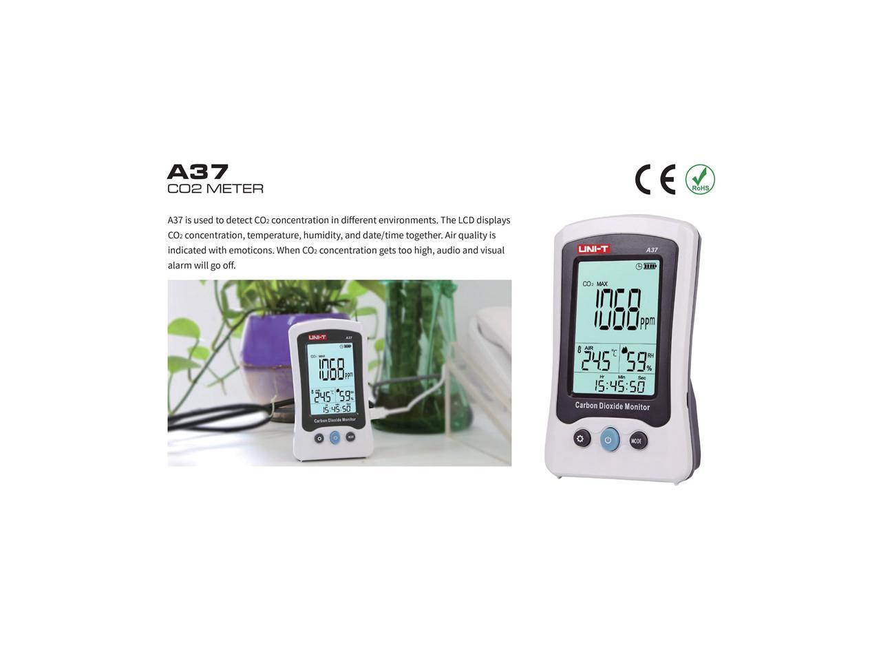UNI-T A37 CO2 Meter; Carbon Dioxide Detector CO2 concentration/temperature/humidity detector / home / industrial / laboratory Test & Measurement Tools Carbon Dioxide Detector