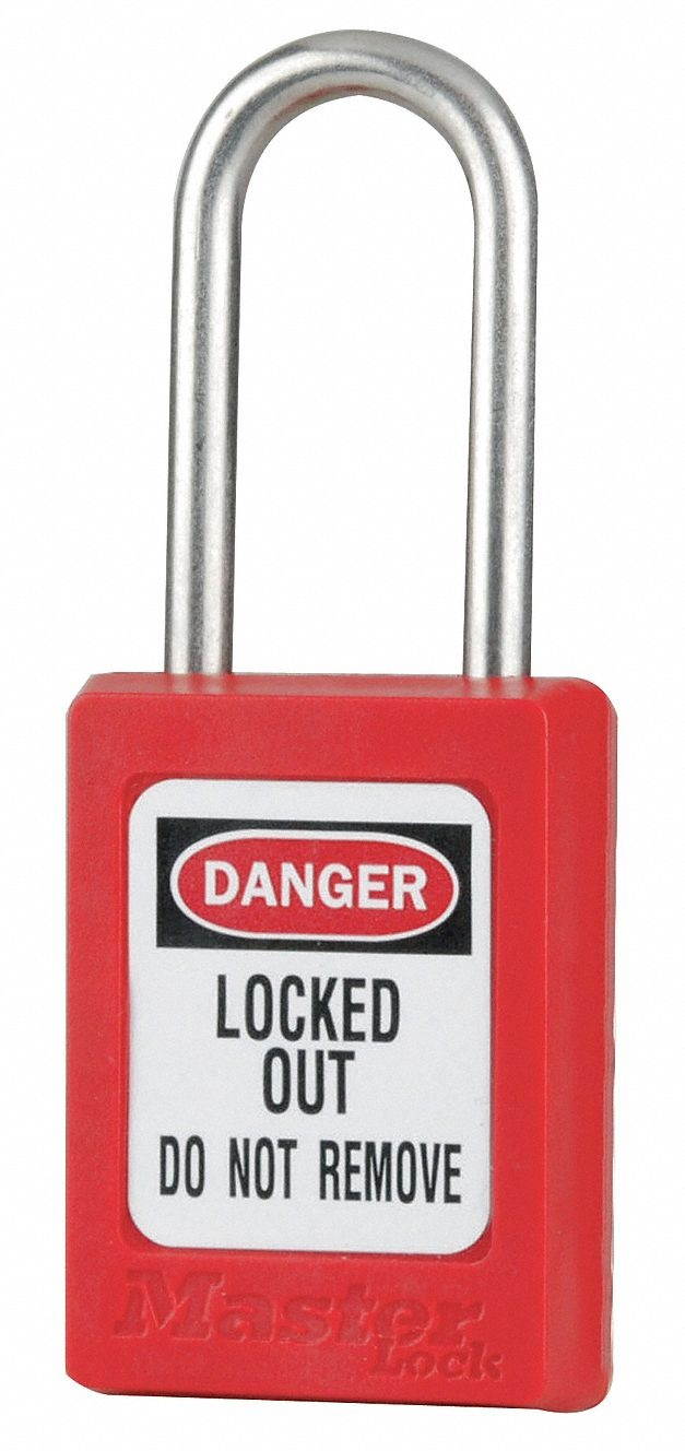 Lockout Padlock, Keyed Alike, Red, 3/16 In., PK6