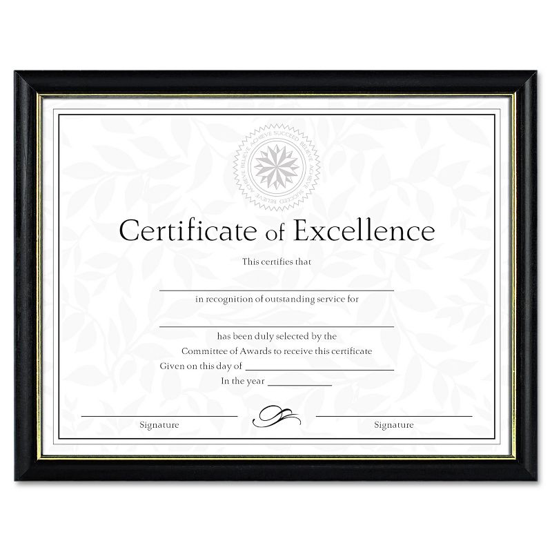 Dax Two-Tone Document/Diploma Frame Wood 8 1/2 x 11 Black w/Gold Leaf Trim N17981BT