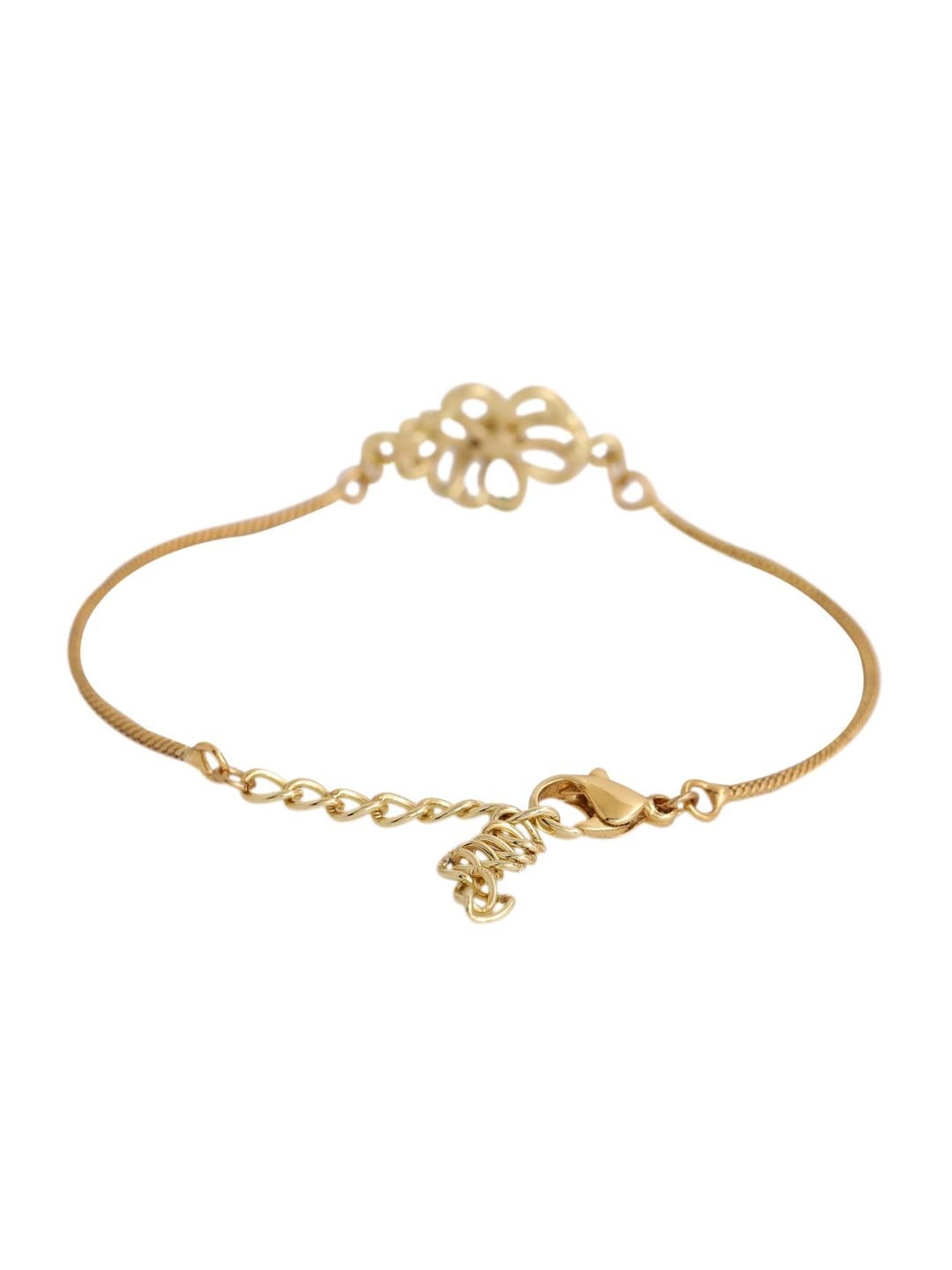 Estele Gold-Plated Jali Work Floral Bracelet with Austrian Crystals for Women
