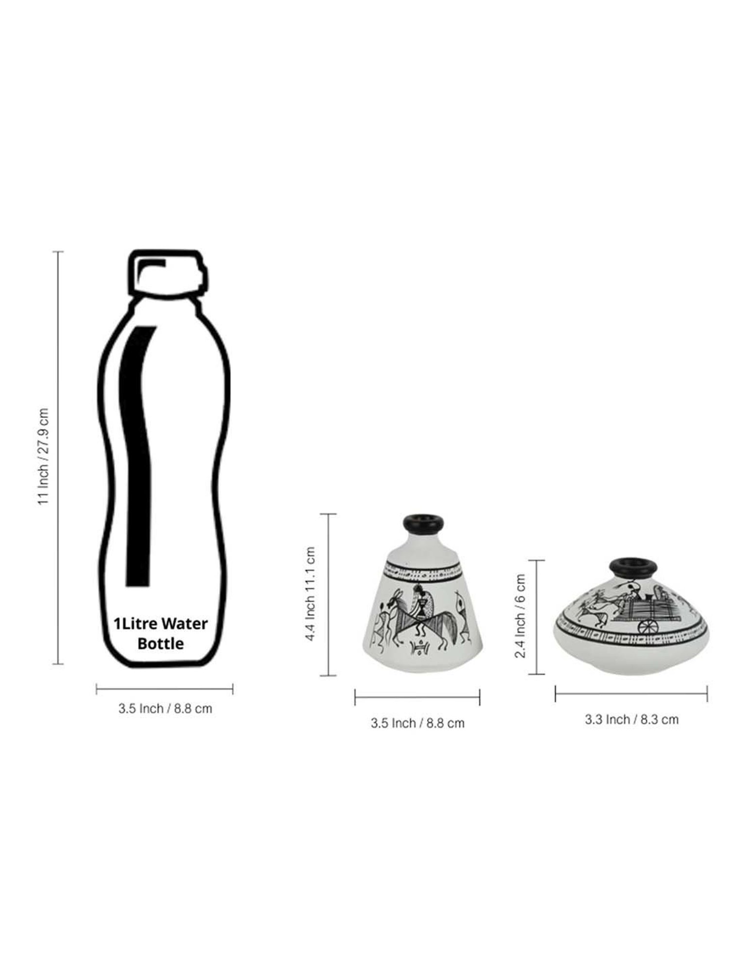 ExclusiveLane Terracotta Warli Handpainted Set Of 2 Pots Showpieces In White