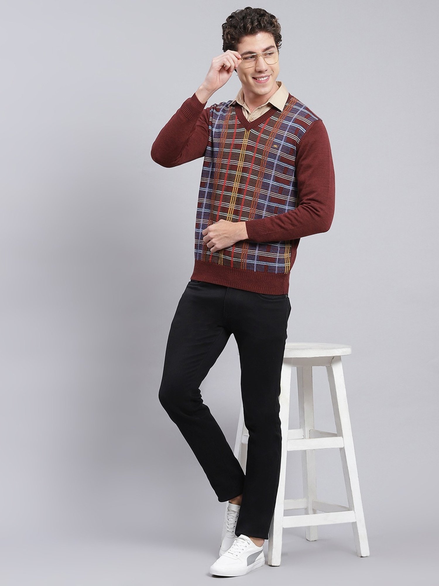Duke Wine Self Striped Sweater