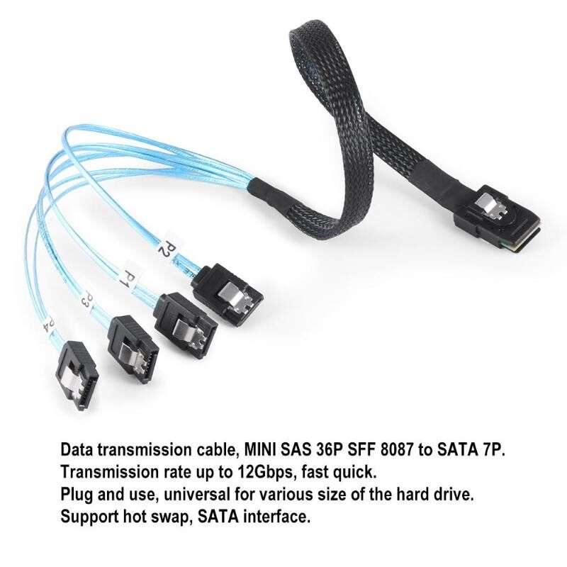 Weastlinks Sas Sata Cable Mini-SAS SFF-8087 to 4 SATA Cable Mini SAS 4i SFF8087 36P To 4 SATA 7P Cable 12Gbps Hard Drive Data