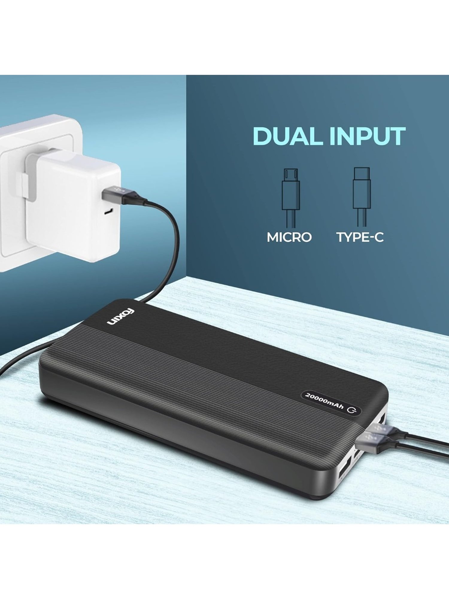 Foxin FPB-247 Poly 12W, 20000mAh Power Bank with Fast Power Delivery Charging (Black)