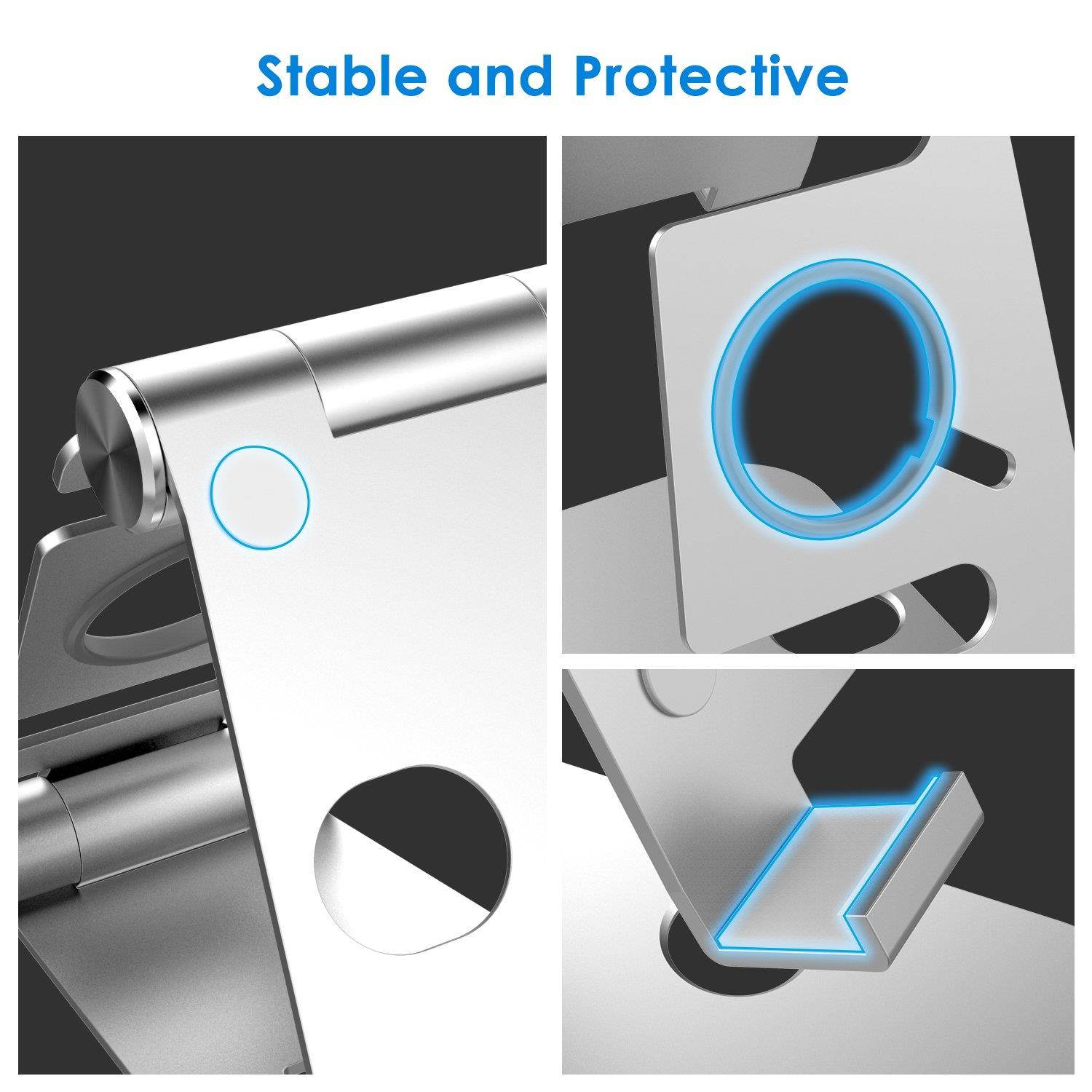 JETech 2-in-1 Aluminum Stand Compatible with Smartphones and Apple Watch, Foldable Holder, Multi-Angle Desktop Cradle, Adjustable Charging Dock - Silver