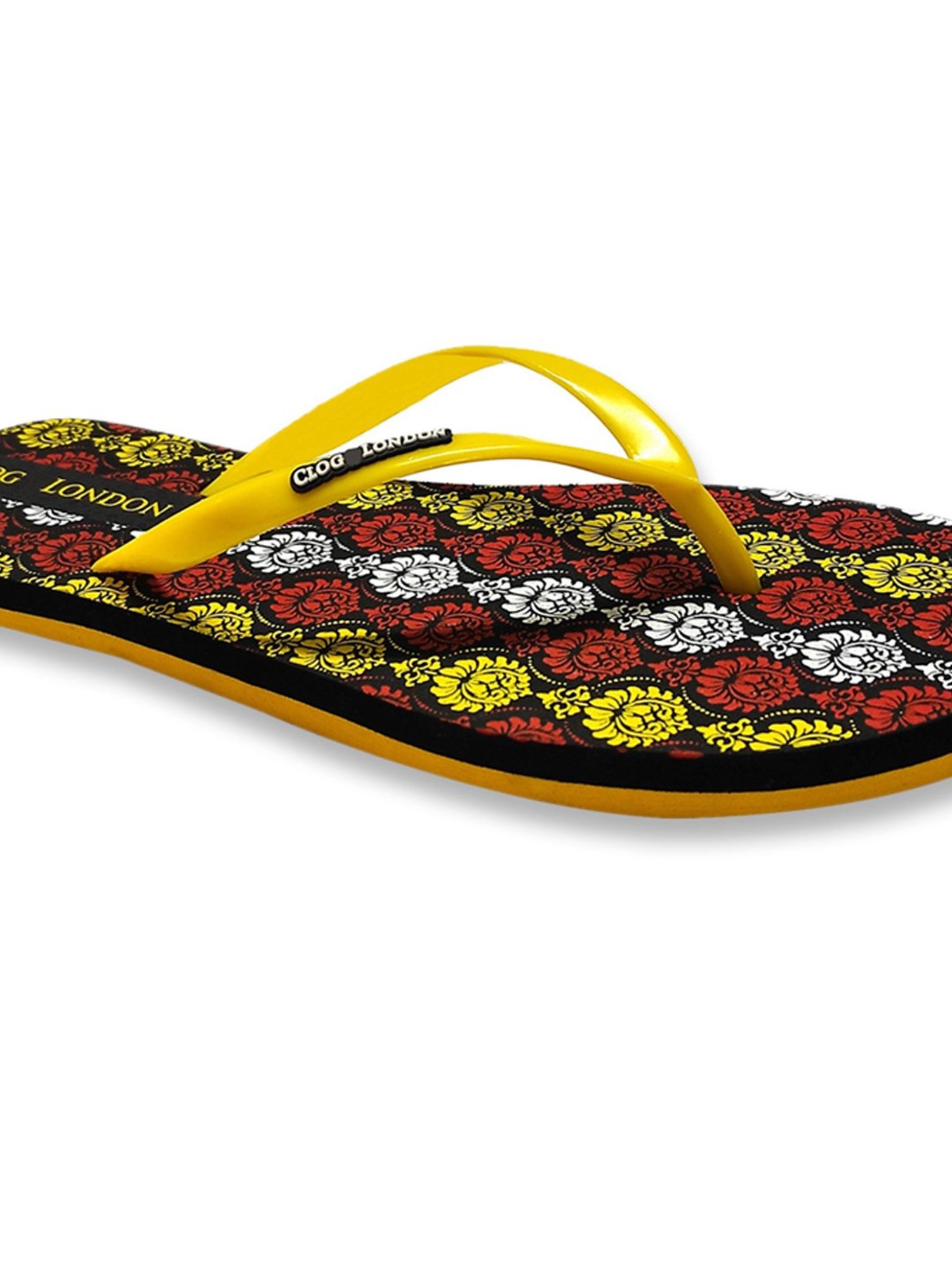 Clog London Women's Yellow & Black Printed Flip Flops