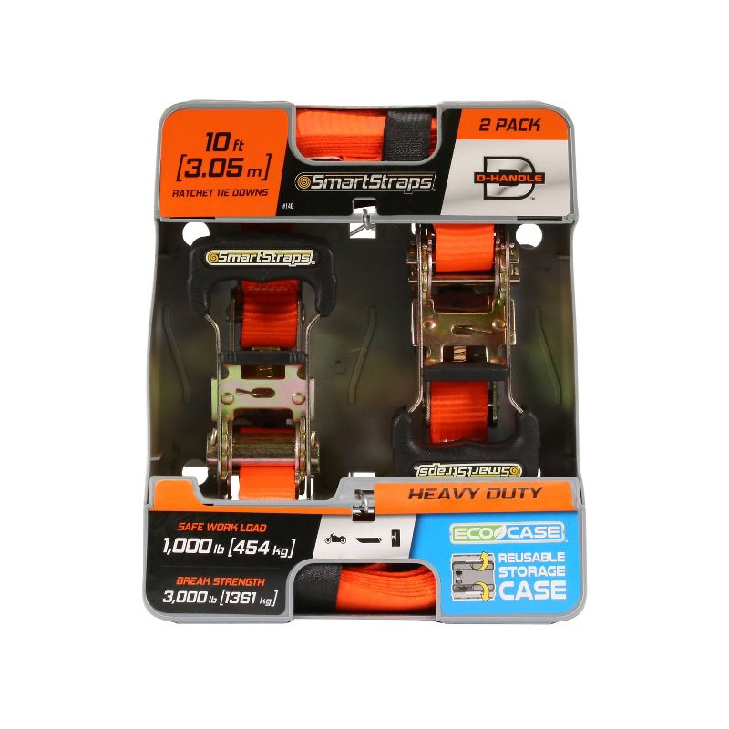 Winston 10' 3000lb 2pk Padded D-Handle HD Ratchet Tie Down Orange